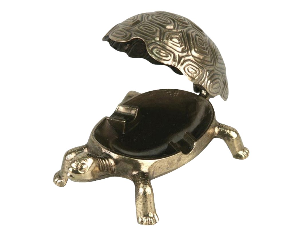 Metall Aschenbecher im Schildkröten Design - goldfarben