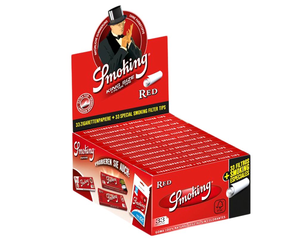 Smoking Papers King Size Red + Tips - 1 Box